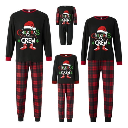

Christmas Pajamas for Family Matching PJ s Sets with Elk Long Sleeve Tee and Plaid Pants Loungewear