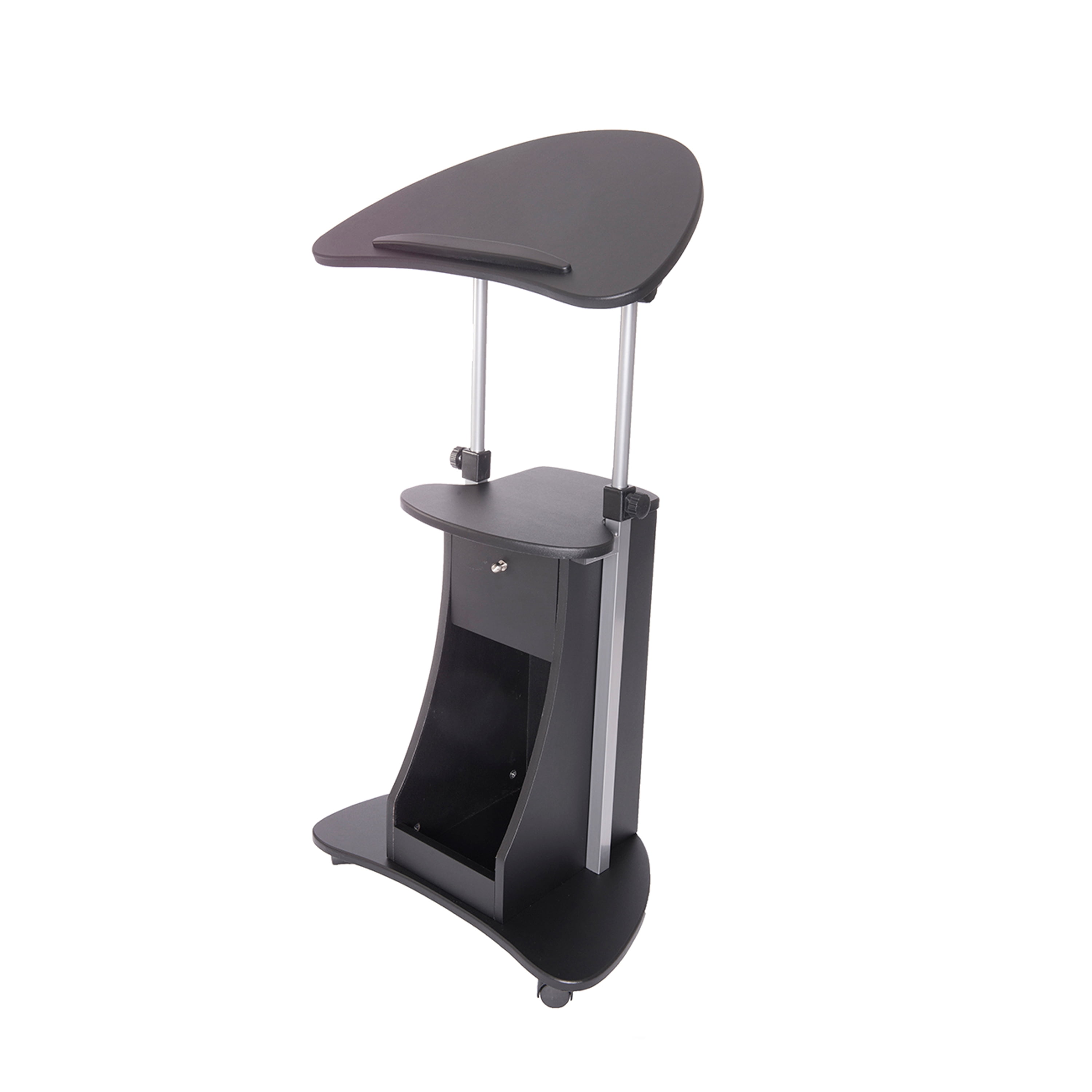 Sit-to-Stand Rolling Adjustable Laptop Cart with Open & Closed Storage, 31.5-45.5in Height Tilting Desktop Lockable Casters Moisture Resistant MDF Mobile Workstation