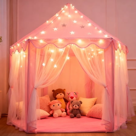 YSPUKY Kids Tent, Princess Play Tent for Kids Toddler Outdoor Toys Without Rug&lights, Playhouse, Castle, Christmas Birthday Gifts for Girls 55x55x53 in