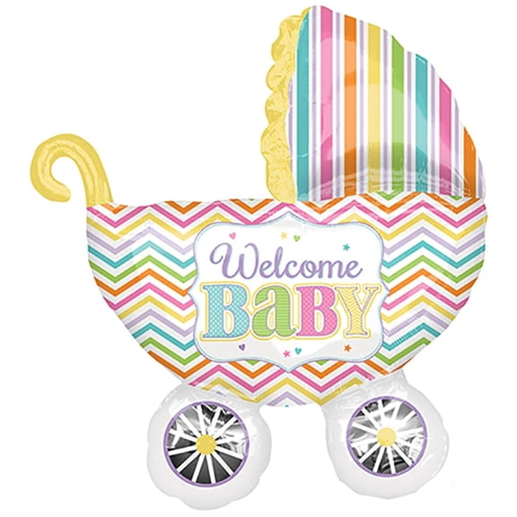 XL 31" Welcome Baby Chevron Carriage Super Shape Mylar Foil Balloon Party