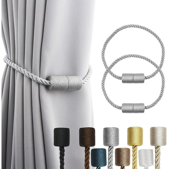 2 Pack Grey Strong Magnetic Curtain Tiebacks Outdoor Elegant Decorative Tie Backs Modern Rope Tiebacks for Drapes Window Curtain Holdbacks for Draperies