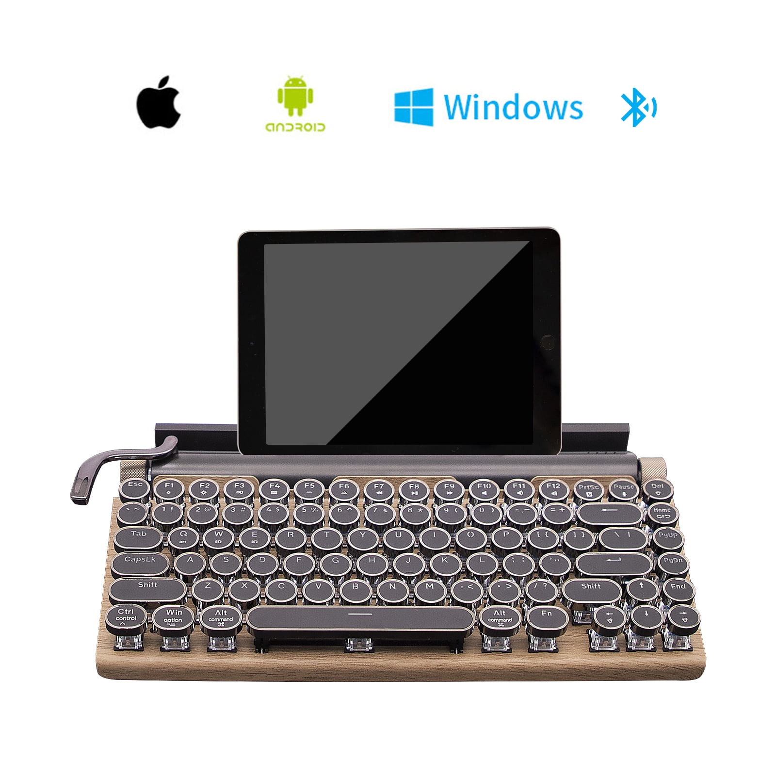83 - Key Retro Dot Typewriter Mechanical Keyboard for Phone, Tablet, Laptop & Desktop - Wired/Bluetooth Mode (Wood Color)