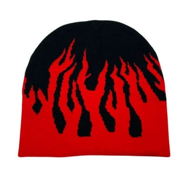 lanema Knitted Beanie Hat for Students Windproof Foldable Winter Hat Handmade Flame Pattern Keep Warm Cycling Hat
