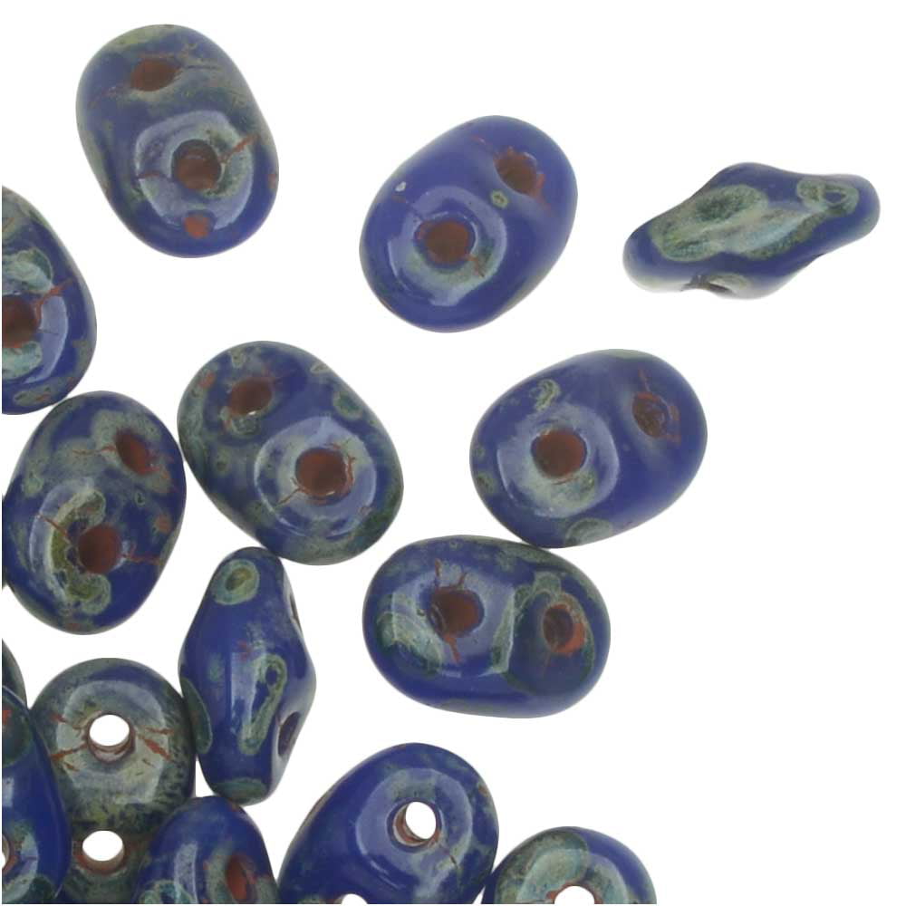 3305pic 10g blue picasso SuperDuo two-hole Czech beads 2.5 x 5mm, *CLEARANCE* 