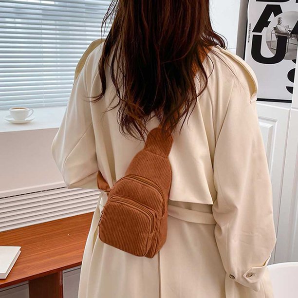 Bolso bandolera para mujer, bolso informal de estilo callejero con correa ajustable de pana para mujer