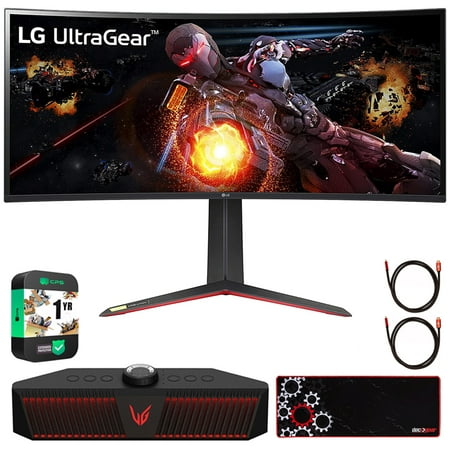 LG 34GP950G-B 34" UltraGear QHD 3440 x 1440 Nano IPS Curved Gaming Monitor Bundle with LG UltraGear GP9 20W Hi-Fi Gaming Speaker, 2x HDMI Cable, Gaming Mouse Pad and 1 YR CPS Enhanced Protection Pack