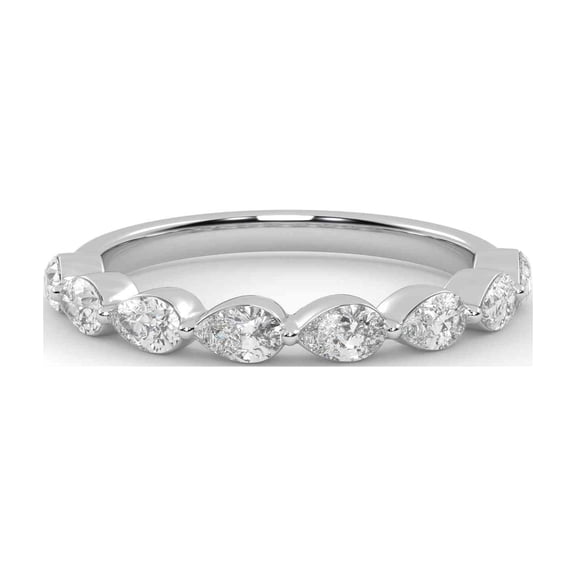 AFFY 8 Stone Half Eternity Wedding Band Ring, 0.80 Cttw Pear Cut Lab Created Moissanite Rings for Women In 14K White Gold Over Sterling Silver VVS1 Quality Ring Size-4