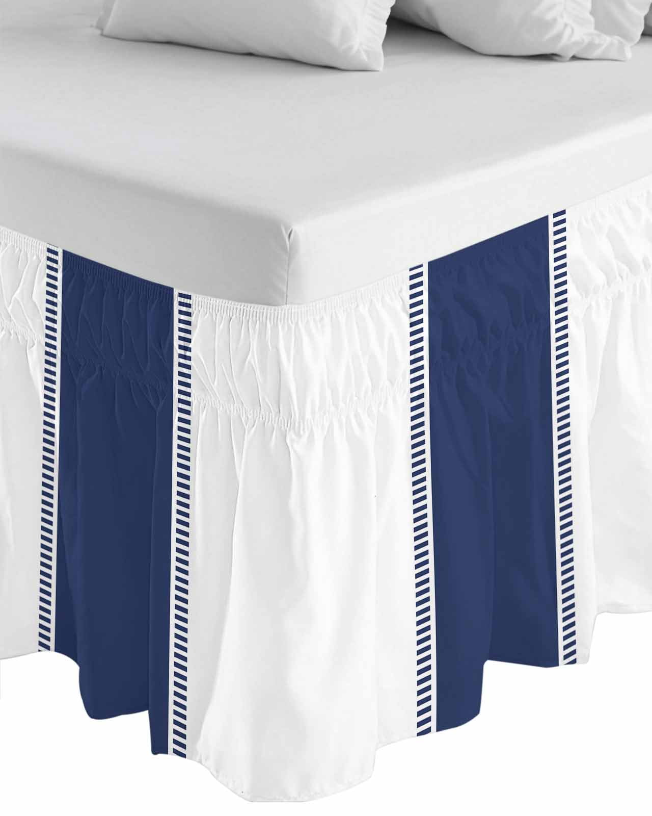 Navy Blue Bed Skirt King Size 16&nbsp;Inch Drop, Stripes Solid Color Wrap Around Dust Ruffle Bedskirts, Wrinkle & Fade Resistant Easy Fit Bedskirt with Adjustable Elastic