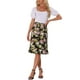 thumbnail image 2 of Faldas midi florales para mujer Inspire Chic, con volantes, cintura alta, fluida, en línea A, con abertura, longitud hasta la rodilla, S, negro y beige, 2 of 6