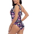 thumbnail image 6 of Daiia cute Skull rainbow mushroom Women's One Piece Swimsuits Personalized One Shoulder Swimwear Asymmetric Ruffle Bathing Suits-Large, 6 of 8
