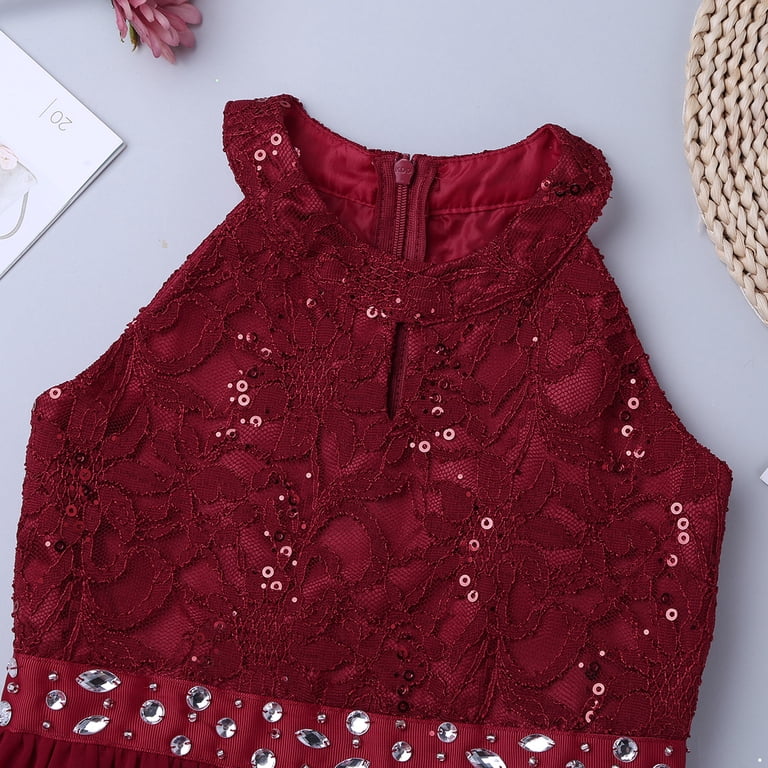 Inhzoy Kids Bridesmaid Romper Dress, Floral Lace, Burgundy, Maxi Length,  Wedding Party Gown - Walmart.com