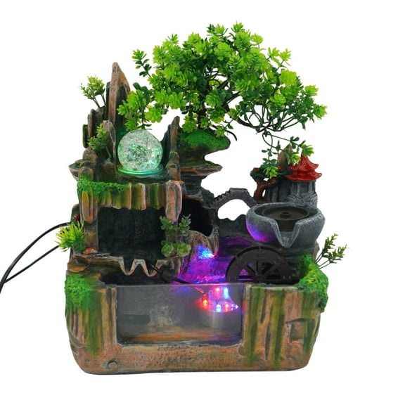 Tabletop Fountain Indoor Desktop Mountain Waterfall Ornament with LED Decor 110V