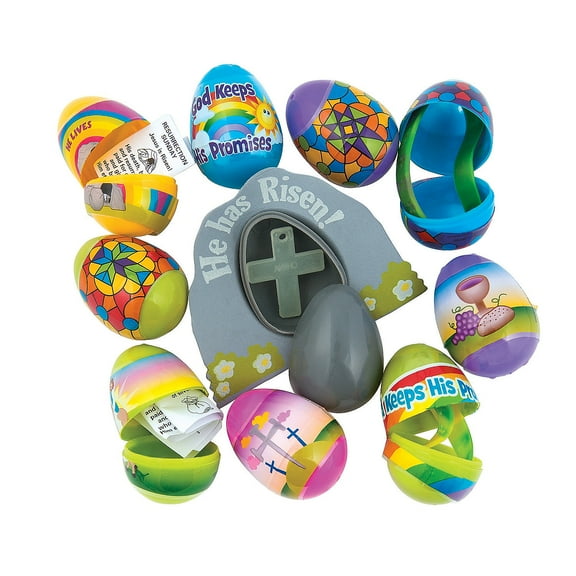 Fun Express - Religious Filled Easter Egg Asst for Easter - Party Supplies - Pre - Filled Party Favors - Pre - Filled Plastic Containers - Easter - 144 Pieces