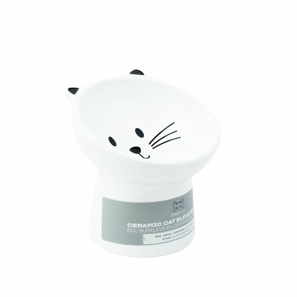 One Paw, Elevated Cat Bowl, Ceramic, White, 150 ml