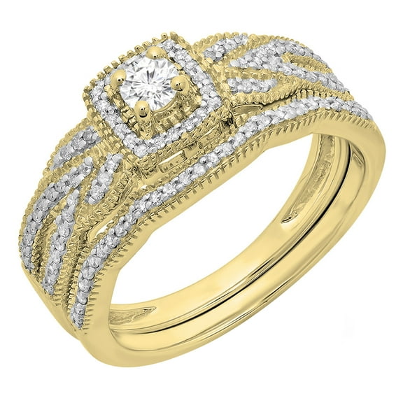 Dazzlingrock Collection 0.45 Carat (ctw) 10K Round Diamond Ladies Bridal Halo Engagement Ring Set 1/2 CT, Yellow Gold, Size 5