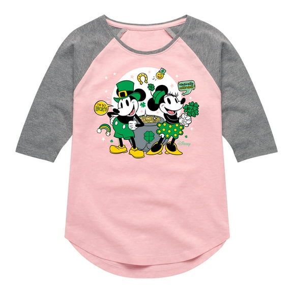 Disney - Mickey And Minnie Pot Of Gold - Toddler And Youth Girls Raglan Graphic T-Shirt
