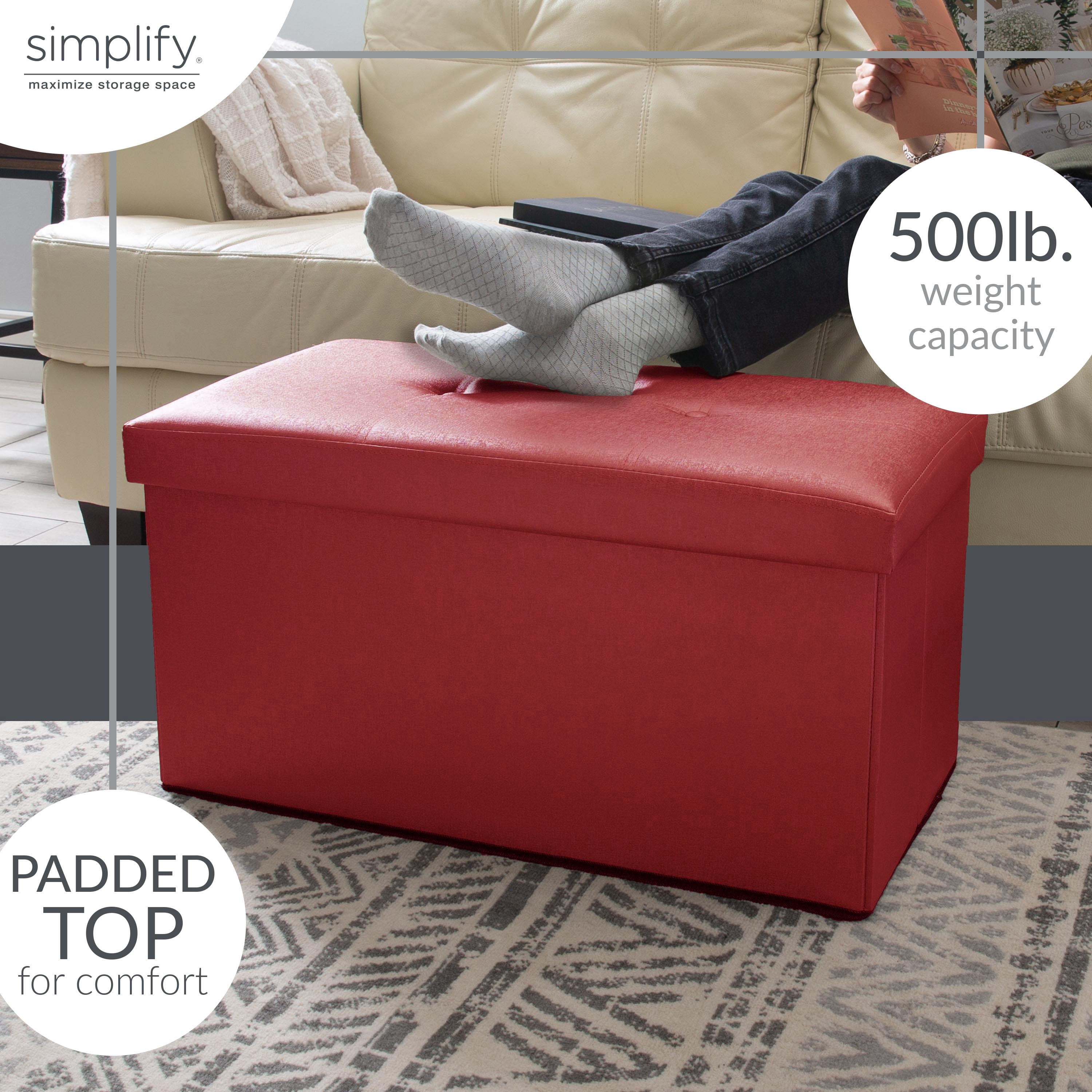 Simplify Faux Leather Double Folding Storage Ottoman in Red
