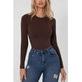 thumbnail image 3 of Women's Seamless Long Sleeve Bodysuit Crew Neck Basic Stretch T Shirt Top, 3 of 6