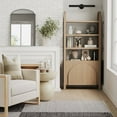 thumbnail image 2 of Nathan James Iris 3 Tier Bookshelf, Arched Bookcase Cabinet, Solid Wood Bookcase with Cabinet Base, Boho Bookshelf in Raw Oak Finish, 2 of 6