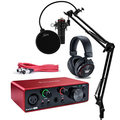 and Austin Bazaar Polishing Cloth 2-out USB Audio Interface Studio Bundle with Condenser Microphone Focusrite Scarlett 2i2 Studio 3rd Gen 2-in XLR Cable Instrument Cable Headphones 