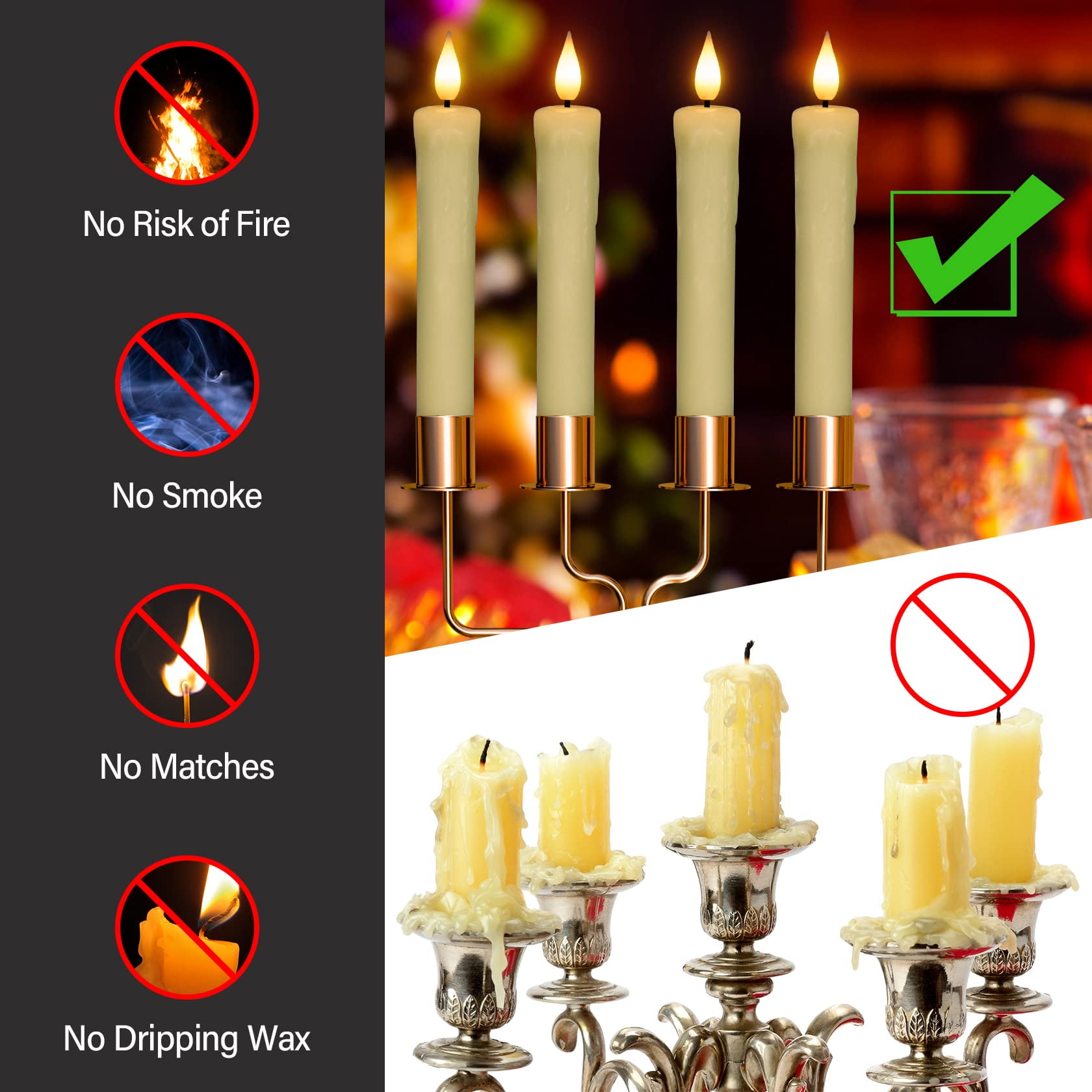 PChero Real Wax LED Flameless Taper Candles with Remote Timer, 6.4inch Battery Operated Taper Candles, LED Fake Drip Electric Candlesticks with 3D Flickering Flame for Party Home Decor, Ivory