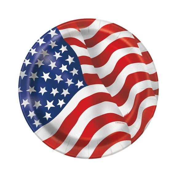 US American Flag Paper Dessert Plates, 7in, 8ct