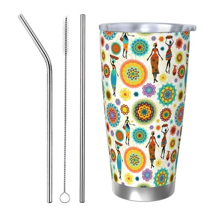 

Matuu Beautiful African Womens for 20oz Durable Thermal Cups Keep Drinks Cold and Hot Insulated Car Mug with Lid-Straw Three-piece Set