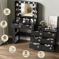 thumbnail image 4 of FANRAL 57" Fluted Vanity Dresser Combo with Lighted Mirror,RGB Adjustable Lighting & 8 Drawers,Mid-Century Modern Dressing Table with Built-in Charging Station for Bedroom,Black Vanity, 4 of 8