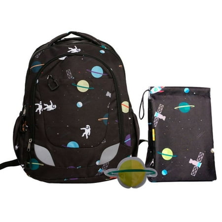 CRCKT Childrens Unisex Space Galaxy Backpack with Lunch Set 3-Pieces Black