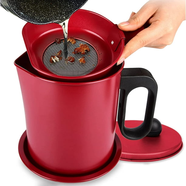 Bacon Grease Container with Strainer, 1.5L Used Cooking Oil Container