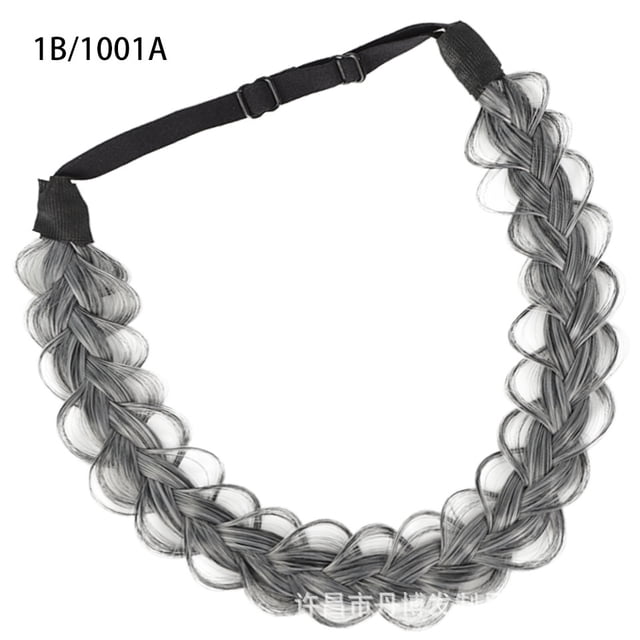 Nvzi Diadema trenzada de cabello sintético, estilo clásico, con mechones anchos, ideal para bodas, con trenzas esponjosas y desordenadas. Accesorio de belleza para mujer, color gris.
