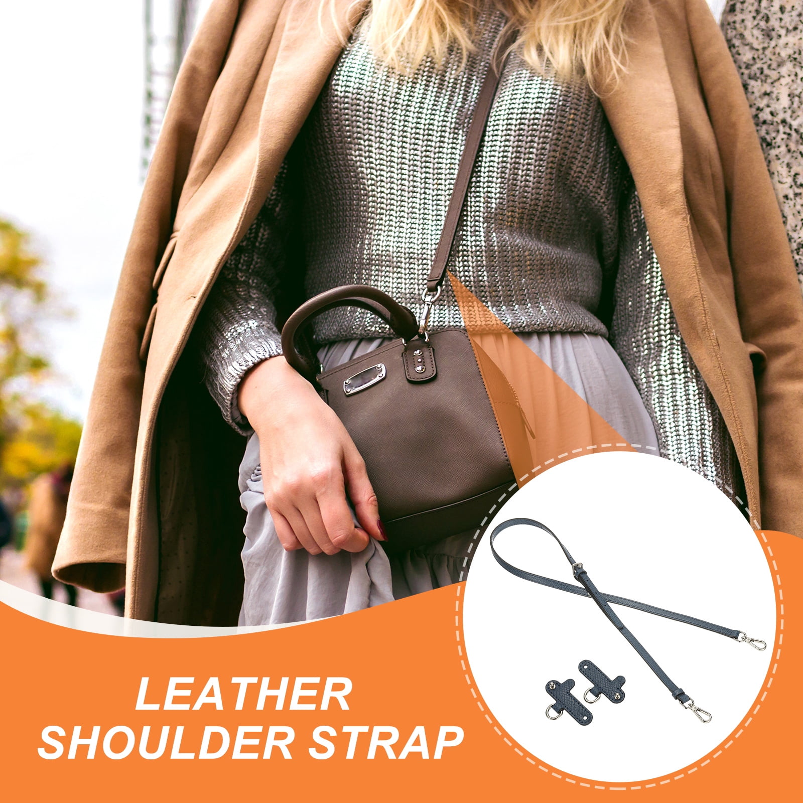 Leather Shoulder Strap, Adjustable Purse Straps Replacement Kit with Clasp for Handbag, Dark Blue