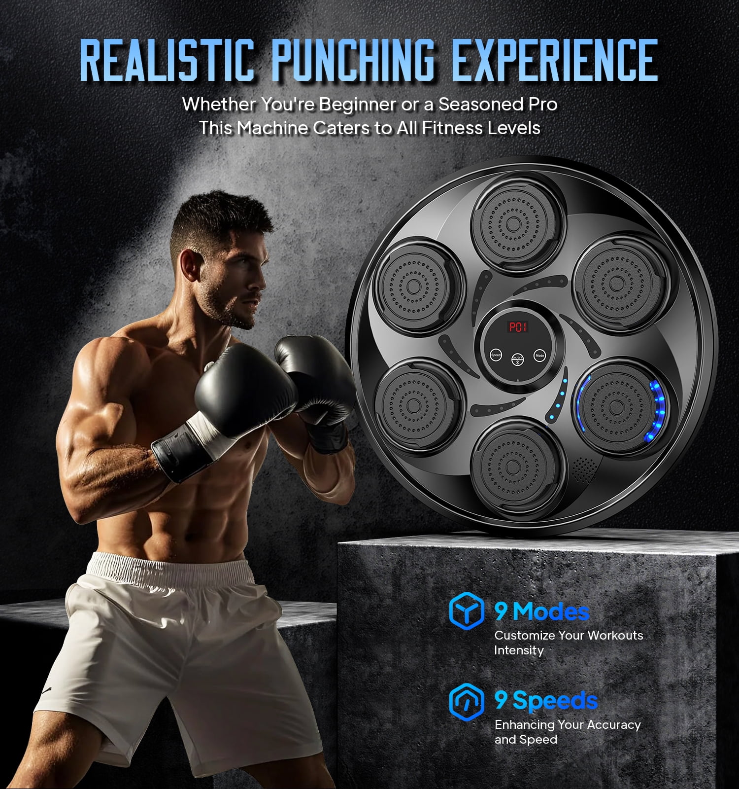 LNOW Adults/Teenagers Music Boxing Machine with 2 Pairs Boxing Gloves, Wall Mounted Smart Bluetooth Music Boxing Trainer, Electronic Boxing Target Workout Punching Equipment for Home, Indoor and Gym