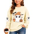thumbnail image 2 of XAOFW Girls Halloween Sweatshirt Pumpkin Ghost Printed Long Sleeve Crew Neck Sweatshirts Autumn Winter Cozy Graphic Pullover For Toddler Kids Stylish Tops 2-3 Years, 2 of 4