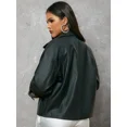 thumbnail image 4 of D&M Women's PU Leather Jacket Black Motorcycle Coat Flap Pocket Long Sleeve Jacket, 4 of 4
