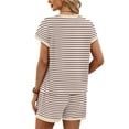 thumbnail image 6 of VBVC Women's Striped Crew Neck 2 Piece Set,Dolman Top and Elastic Waist Shorts For Women, Ladies' Soft Summer Loungewear With Pockets,Khaki,S-2XL, 6 of 10