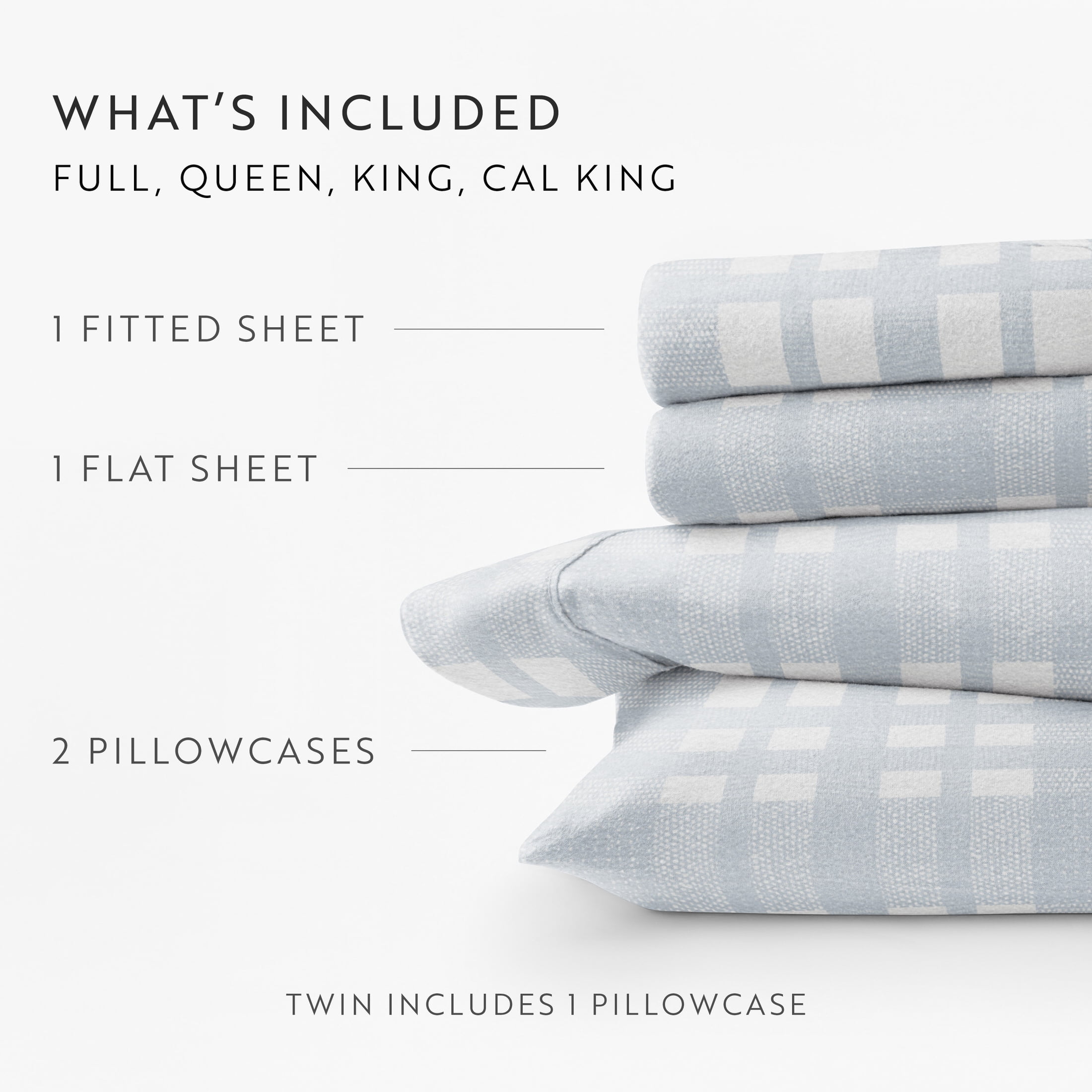 Light Blue Woven 4 Piece 100% Cotton Flannel Deep Pocket Sheet Set, Queen, by Noble Linens