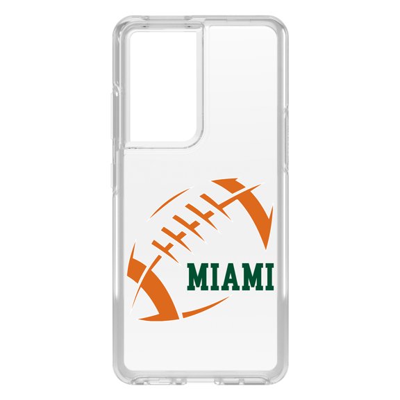 DistinctInk Clear Shockproof Hybrid Case for Galaxy S21 ULTRA 5G (6.8" Screen) - TPU Bumper, Acrylic Back, Tempered Glass Screen Protector - Miami Football - Orange, Green