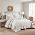 thumbnail image 3 of Elegant 3Pcs 100% Cotton Scallop Edges Quilt Bedspread Set Striped Embroidery Quilted Bed Set, 3 of 12
