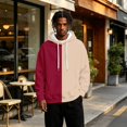 thumbnail image 5 of Men's Half and Half Split Color Hoodie Pullover Sweatshirt, Two Tone Color Block Drawstring Hood Kangaroo Pocket Long Sleeve Athletic Streetwear Outdoor Casual Hooded Top Wine XL, 5 of 6