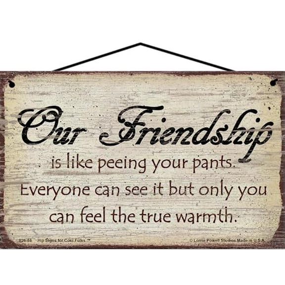 5x8 Vintage Style Sign Saying "Our Friendship Is Like Peeing Your Pants Everyone Can See It But Only You Can Feel The True Warmth" Decorative Household Family Home Décor Wall Art, Gift for Friends