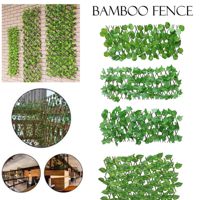 Valla telescópica con hojas verdes artificiales - pantalla de privacidad extensible de 200 cm para paredes y balcones exteriores - Barrera decorativa de madera realista