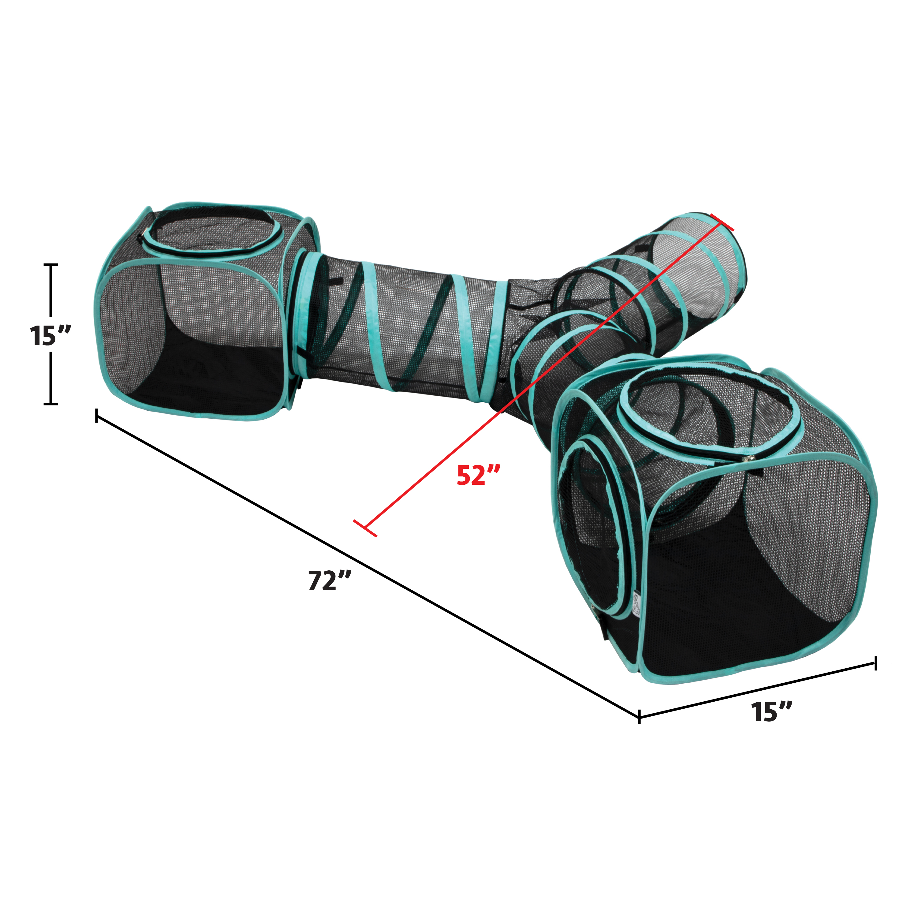 Kitty City 3-Way Tunnel for Cats, Black & Teal 72x15 photo 2