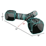 Kitty City 3-Way Tunnel for Cars, Indoor & Outdoor Use, Multiple Openings, Zip Doors, Mesh, Black & Teal, 72 x 15