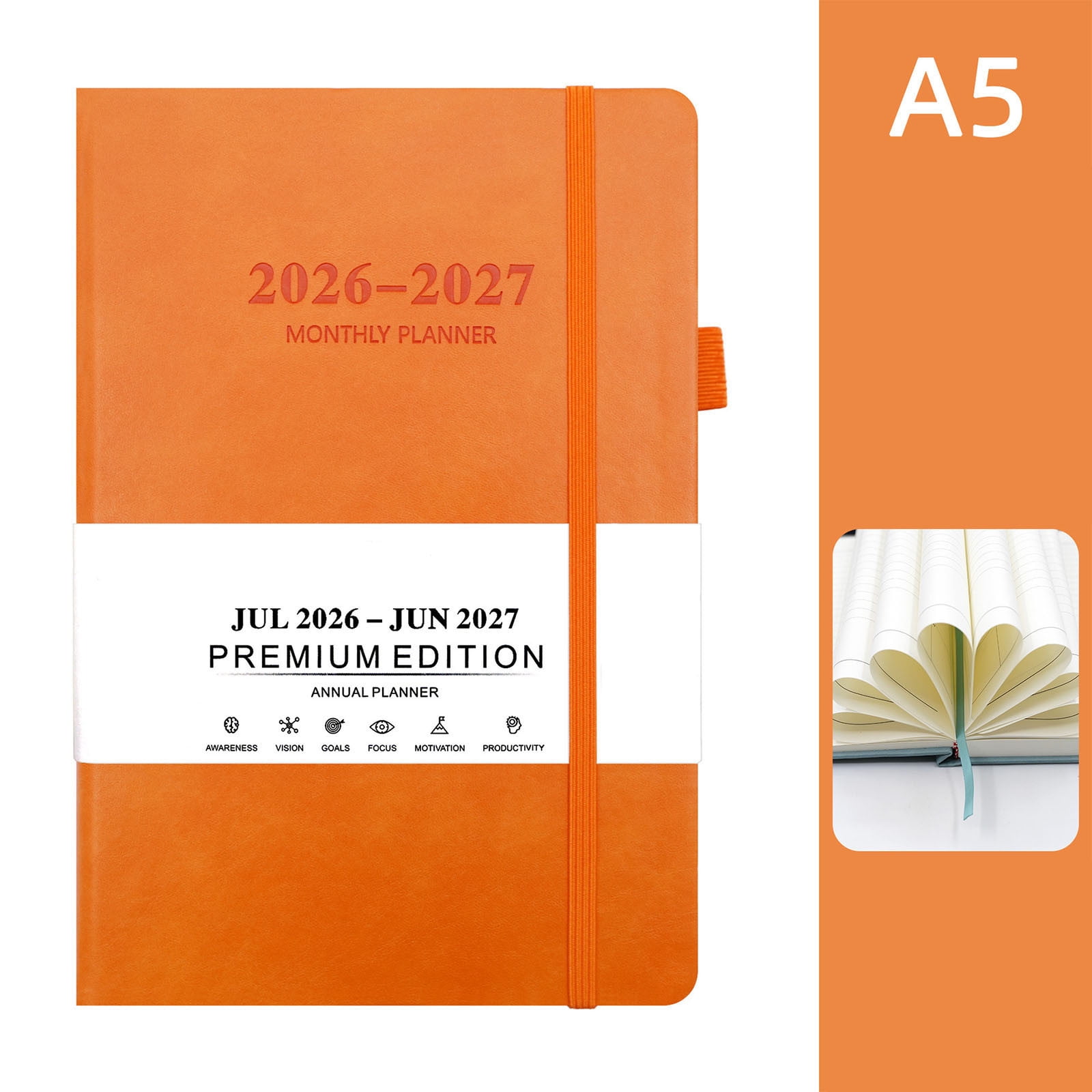 Tuvgenk A5 Subject Notebook Orange Journal Solid Durable Travel Diary