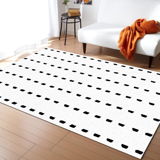 Bohemian White Large Area Rugs, Geometric Stripes Runner Rugs, Non-Slip Floor Throw Mat, Rectangle Carpet for Living Room, Bedroom, Hallway Front Entrance, Kitchen, Dining, 4' x 5'3"