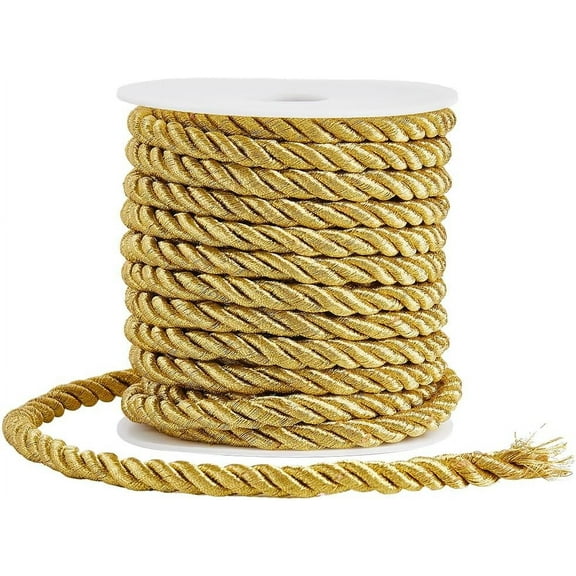 10M 3-Ply Polyester Twisted Cord Milan Cord for Home Decoration Upholstery Curtain Tieback Gold 9mm
