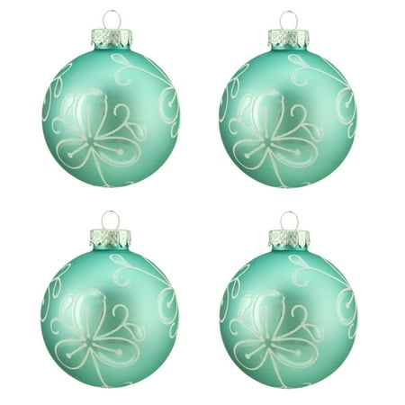 4ct matte teal green with white flower design glass ball christmas ornaments 25 65mm - Teal Christmas Ornaments 4ct matte teal green with white flower design glass ball christmas ornaments 25 65mm - Teal Christmas Ornaments