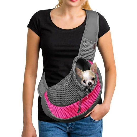 Pet Sling Carrier for Small Dogs & Cats – Hands-Free Puppy Carrier with Safety Hook,Large Zipper Pocket,Soft Breathable Mesh,Adjustable Strap & Reflective Strip