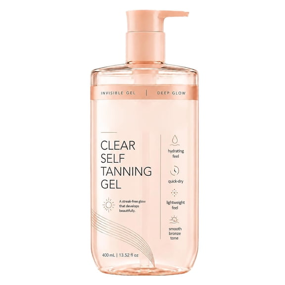 Clear Self Tanning Gel, Instant Natural Sunless Glow, Hydrating Face Body Bronzing Skin Smooth Even Tan